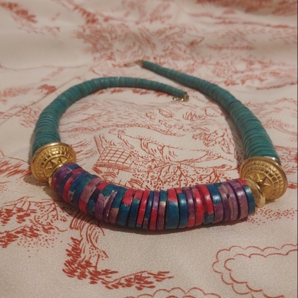 Vintage slinky beaded colorful wood rope necklace - Picture 3 of 6